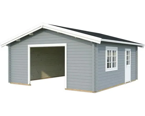 Einzelgarage Palmako Roger 27,7 m² - hellgrau-weiß - Geräteschuppen & Carports, großzügiger Stauraum mit Satteldach und ansprechendem Design für optimalen Schutz Ihrer Fahrzeuge.