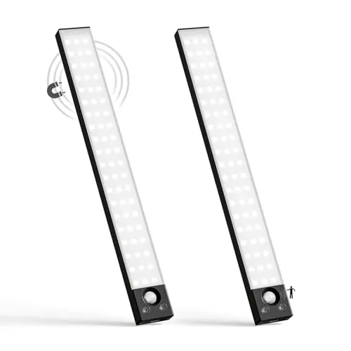 LQWELL® Schrankleuchte mit 54 ​​LEDs und Bewegungsmelder, 32 cm, 1800 mAh, Wiederaufladbar, Dimmbar, Schrankleuchte für Küche, Kleiderschrank, Bücherregal, Schlafzimmer (Schwarz, 2 Stück)