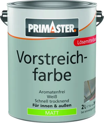 Primaster Vorstreichfarbe 2 L weiß matt - Hochwertige Grundierung für Innen und Außen, sorgt für optimale Haftung und ein perfektes Finish. Ideal für Renovierungsprojekte.