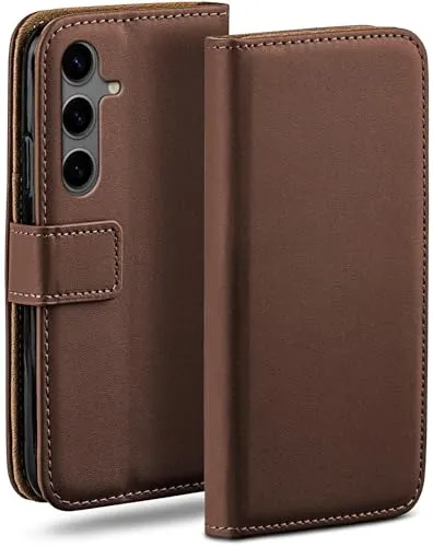 moex für Samsung Galaxy S24 Hülle mit Kartenfach, Handyhülle klappbar 360 Grad Schutzhülle, PU Leder Handytasche Samsung Galaxy S24 Klapphülle Flip Case, Dunkelbraun