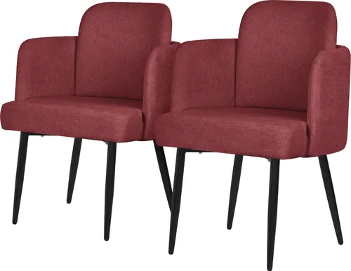 ML-Design 2er Set Esszimmerstuhl Rot Stoffbezug Küchenstuhl mit Armlehne & Rattan-Optik Rückenlehne Polsterstuhl mit Metallbeinen Ergonomische