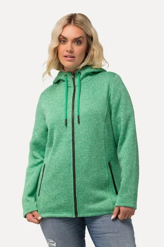 Ulla Popken Damen Strickfleece-Jacke - Funktionsjacke aus meliertem Strick mit kuschelweichem Fleece-Innenfutter, Kapuze mit Bindeband und praktischen Reißverschlusstaschen für optimalen Komfort.