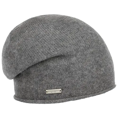 Seeberger Kaschmir Beanie mit Rollrand Kaschmirmütze Strickmütze Wintermütze Mütze Damen - Long Oversize Herbst Sommer Frühjahr Winter Frühling-Sommer Herbst-Winter - One Size hellgrau
