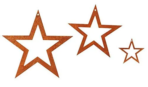 Baumschmuck Rost Stern Silhouette zum Hängen (3er Set), Christbaumschmuck, Weihnachtsdeko
