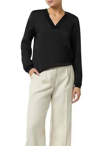 Comma Satin-Bluse mit Rippbündchen - Blusen & Tuniken für Damen, elegante Satin-Bluse mit regulärer Passform und modischen Rippbündchen für einen stilvollen Look.
