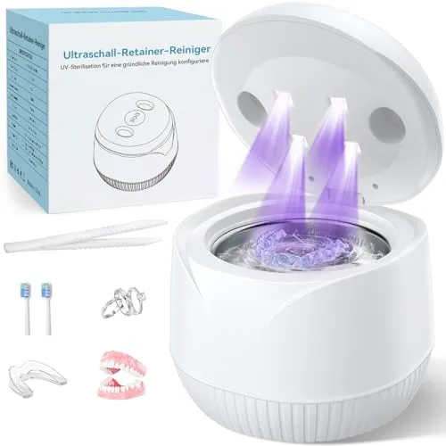 Ultraschallreinigungsgerät 45000Hz UV Ultraschallreiniger 200ML Dental Pod - Ultrasonic Cleaner für Zahnersatz, Retainer, Aligner Zahnschiene, Prothesen, Schmuck mit digitalem Timer