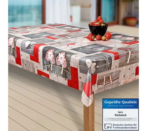 laro Tischdecke Wachstuch-Tischdecken Abwaschbar Herz. rot/grau rechteckig