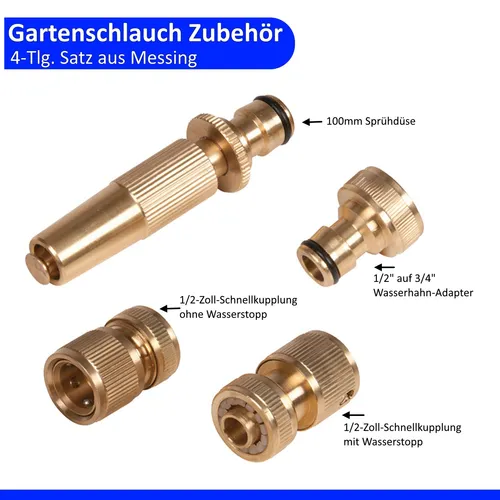 Gartenschlauch Zubehör 4-tlg Schnellkupplung Schlauch Wasserhahn Adapter Messing
