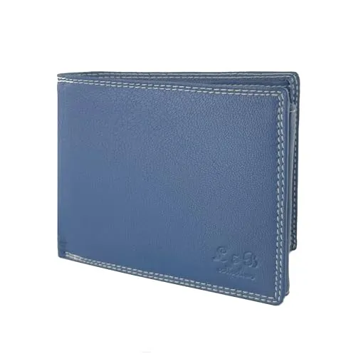 L&B Collection Echt Leder Herren Geldbörse »2339« Querformat I mit RFID Schutz I Portemonnaie Groß mit Münzfach I 7 Kartenfächer I Geldbeutel für Männer I Brieftasche Wallet Portmonee (Blau)