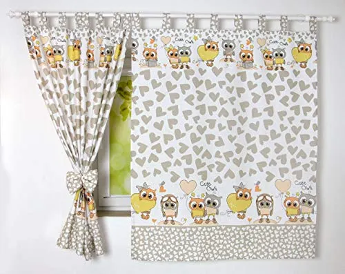 BABYLUX Kinderzimmer VORHANGE mit Schlaufen Kinder und Baby Gardinen 2x 120x160 cm (105. Eule Beige)