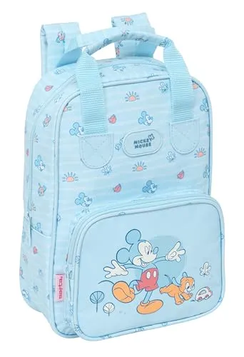 Safta Mickey Mouse Baby Kinderrucksack, anpassbar mit Griffen, recycelbarer Stoff, ideal für Kinder verschiedener Altersgruppen, bequem und vielseitig, Qualität und Widerstandsfähigkeit, 20 x 8 x 28