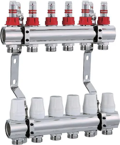 AQUA HEATING Heizkreisverteiler für Fußbodenheizung 6 Heizkreise 1 Zoll 10 Bar Bodenheizung-Verteiler