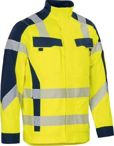 vizwell Arbeitsjacke Warnschutz Bundjacke HiVis elastisch dehnbar - Hochsichtbare Arbeitsjacke mit elastischen Fasern für optimale Bewegungsfreiheit, ideal für den professionellen Einsatz. Aus robustem 600D/PU Material mit reflektierenden Streifen für bessere Sichtbarkeit.