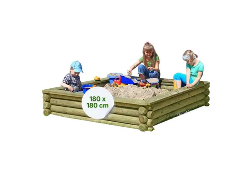 Gartenpirat Sandkasten Sandkasten Paulo 180 × 180 cm aus Holz-Palisaden Ø 10 cm mit Deckel, Inklusive passendem 2-teiligen Holzdeckel