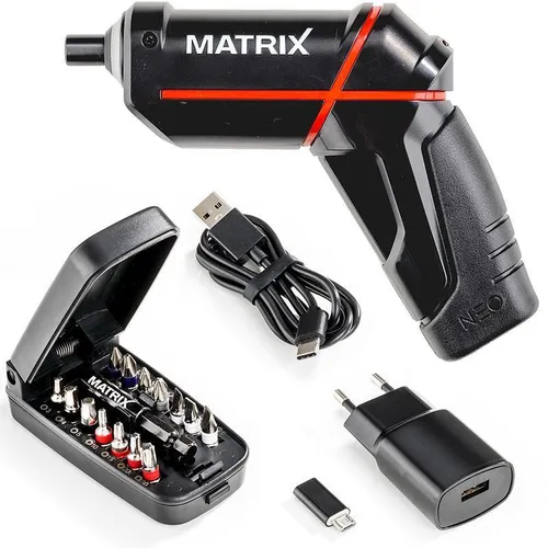 Produktbild Matrix Akkuschrauber 4 Volt mit Li-Ion Akku und 14-tlg. Bitset