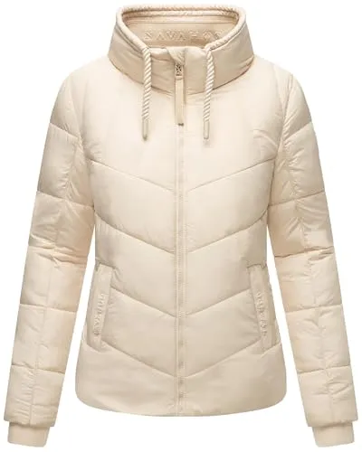 Navahoo Damen Winterjacke Liebesfee 14 Cream Gr. M - Funktionsjacke mit hohem Kragen und modischen Kordeln, wind- und wasserabweisend für angenehme Wärme an kühlen Übergangstagen.