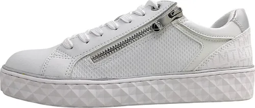 Marco Tozzi Damenschuhe - Sportlicher Schnürer in Weiß - Sneaker mit herausnehmbarer feel me Decksohle für individuellen Tragekomfort, vegan und stylisch mit seitlichem Reißverschluss und Metallic-Details – der perfekte Begleiter für Alltag und besondere Anlässe.