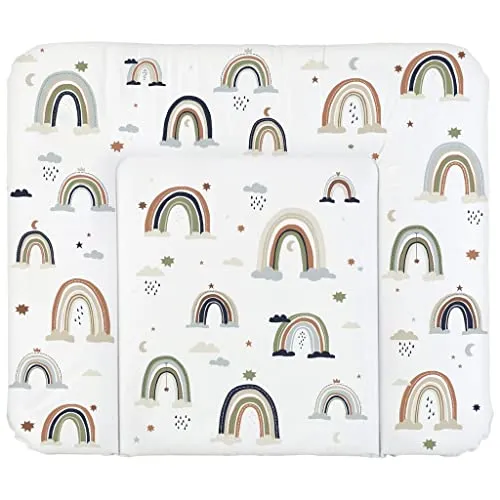 Rotho Babydesign Wickelauflage Breit (85 x 72 cm) - Boho Rainbow - Baby Wickelauflagen, abwaschbar und wasserabweisend für einfachen Pflegekomfort, mit zusätzlicher Steppkante für mehr Liegekomfort.
