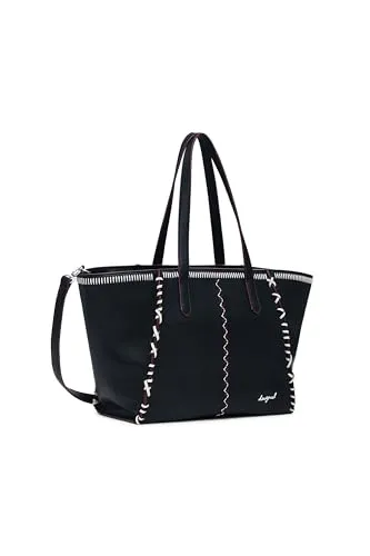 Desigual Schultertasche Manhattan Pespuntes Guimar Shopping Bag Black - Umhängetasche mit zeitlosem Design, mehreren Innenfächern für optimale Organisation und verstellbarem Schulterriemen für individuellen Tragekomfort.