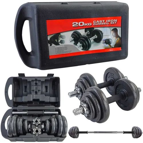 Profi Hantel Kurzhantel Langhantel Set Schwarz Gusseisen 20 kg