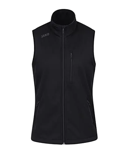 JAKO Softshellweste Premium Damen Schwarz 38 - Funktionsjacke mit wind- und wasserabweisendem Obermaterial, weichem Fleece-Innenfutter und praktischen Reißverschlusstaschen für Wertsachen – ideal für Outdoor-Aktivitäten bei jedem Wetter!