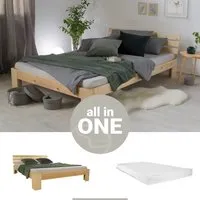 Homestyle4u Holzbett Doppelbett 140x200 mit Matratze und Lattenrost - Stabiles Holzbett 140x200 cm aus massivem Kiefernholz, inklusive komfortabler Matratze und Lattenrost. Ideal für Schlafzimmer, Jugendzimmer oder Gästezimmer.