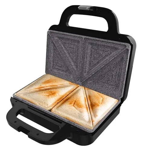 Cecotec Sandwichmaker Rock'nToast Deep Classic - Sandwichmaker mit großem Fassungsvermögen für zwei Sandwiches, RockStone-Beschichtung für einfache Reinigung und 1000 W Leistung für schnelles Toasten, um köstliche Snacks im Handumdrehen zuzubereiten.
