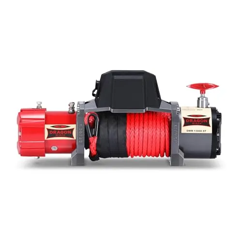 Dragon Winch Elektrische Seilwinde 12V Maverick mit Kühlkörper 13000 lbs / 5897 kg, mit Synthetikseil 20m für Abschleppwagen und Kommunalfahrzeuge Winde mit Funkfernbedienung + Zubehör | Wasserdicht
