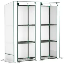 Outsunny Gewächshaus 144Lx48Wx152Hcm - Weiß - Zubehör für Gewächshäuser, mit drei Ebenen für Blumentöpfe und Anzuchtschalen, schützt durch UV-beständige Hülle und bietet optimale Belüftung.