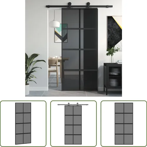The Living Store Schiebetür Schwarz 90x205 cm Hartglas und Aluminium