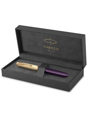 Parker 51 Füller | Luxuriöser Pflaumenblauer Schaft mit Goldzierteilen | Federstärke F in 18k Gold mit schwarzer Tintenpatrone | Geschenkbox