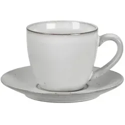 Broste Copenhagen Nordic Sand Tasse mit Untertasse, Steinzeug, 14cm, Creme