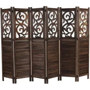 Paravent Istanbul - Raumteiler mit Ornamenten, 170x240cm, braun - Paravents - Dekorativer Raumteiler mit 6 Paneelen in Fensterladenoptik, sofort einsatzbereit und aus hochwertigem Paulowniaholz für Stabilität und vielseitige Nutzung.