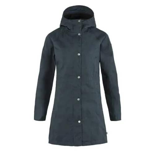 Fjällräven Karla Hydratic Jacket Women Dark Navy (M) - Funktionsjacke mit wasserdichtem und atmungsaktivem Hydratic-Futter, ideal für wechselhaftes Wetter. Langer Schnitt und Fleece-fütterte Kapuze sorgen für Komfort bei Regen und Wind.