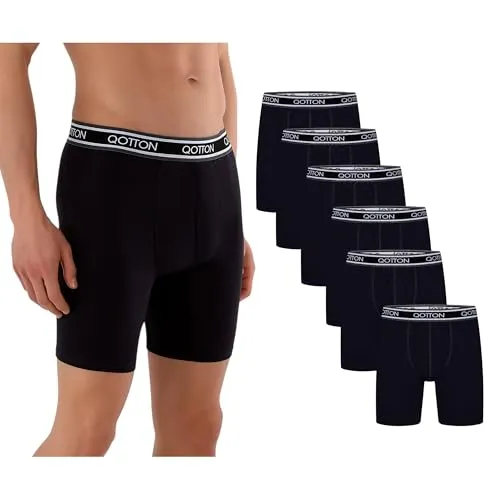 Qotton Langes Bein Boxershorts 6er Pack für Herren - Bequeme Boxershorts aus atmungsaktiver Baumwolle – ideal für jeden Tag. Der elastische Bund sorgt für perfekten Sitz, während der etikettenfreie Innenaufdruck maximalen Tragekomfort garantiert. Stylisch und funktional in verschiedenen Farben.