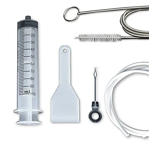 XINGSUI 5 Stück Kühlschrank Reinigungsset, Kühlschrank Abfluss Reinigung | Kunststoff + Metall, 100ml Spritze, Eiskratzer, Ablaufstab, 1,5m Reinigungsrohr, zur Reinigung des Kühlschrankabflusses