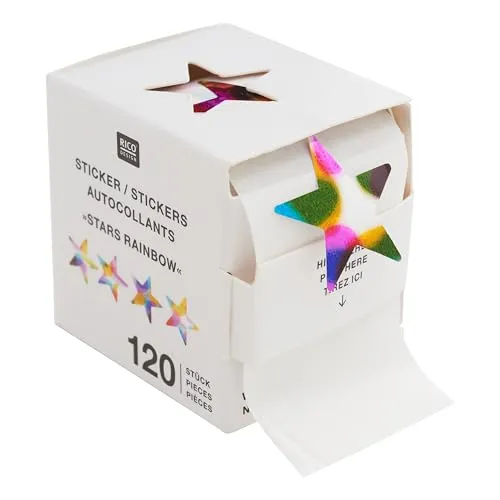 Rico Design Rainbow-Sticker Sterne 120 Stk Aufkleber 2.5 cm Papier FSC Zertifiziert Weihnachten Selbstklebend
