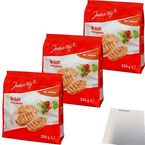 Jeden Tag Brödli Vollkorn kross gebacken 3er Pack 3x250g Packung usy Block