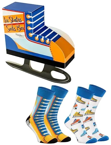 Rainbow Socks - Damen Herren Schlittschuhe Eishockey Socken Box - Novelty Geschenk für Eislauffans - 2 Paar - Größen EU 36-40