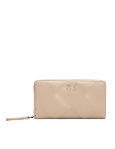 Calvin Klein Re-Lock Quilt Zip Around Wallet Silver Milk - Damen-Geldbörse mit elegantem Design, bietet viel Platz für eine strukturierte Aufbewahrung Ihrer Finanzen. Ideal für den Alltag, Maße: 19 x 10 x 2,5 cm.