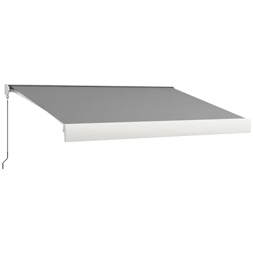 Outsunny Gelenkarmmarkise 300x395 cm - Hellgrau - Außenanbau mit robuster Aluminiumkonstruktion, idealer Schutz vor Sonne und Nieselregen, einfache Montage für jeden Außenbereich.
