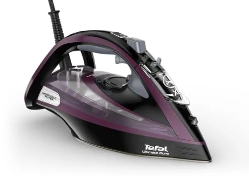 Tefal Ultimate Pure Dampfbügeleisen, 240 g/min Dampfboost, 55 g/min Dauerdampf, 350 ml Wassertank, 3000 W Leistung, antihaftbeschichtete Duriliumsohle, Anti-Kalk, Tropfschutz, Lila & Schwarz, FV9830
