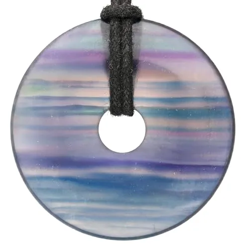 Lebensquelle Plus Edelstein Donut Ø 40 mm + Baumwollband + Edelsteinkarte | Naturstein Anhänger Halskette | Echte Heilsteinkette inkl. Band (Fluorit, bunt)