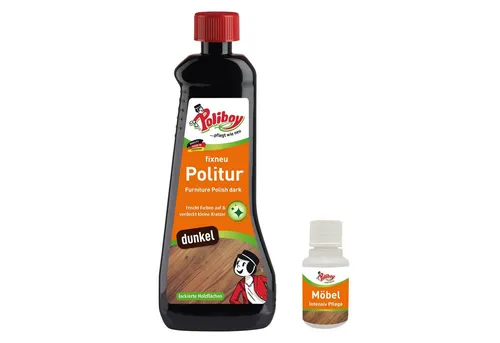 poliboy Fixneu Möbelpolitur dunkel - 500ml - inklusive Möbel Probe Möbelreiniger (für dunkle Oberflächen - Made in Germany)
