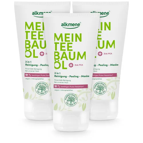alkmene 3x 3in1 Reinigung Peeling Maske 150 ml - Pickel Reduktion 91% bestätigt
