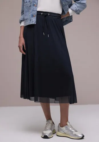 Damen Midi-Rock aus Mesh mit Plisséestruktur in blau von Street One
