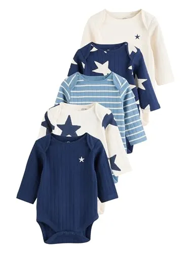 NEXT Baby Jungen Baby-Bodys mit langem Arm, 5er-Pack Blau 62-68