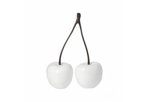 MamboCat Dekofigur Doppelkirsche Weiß - Dekofigur aus Fiberglas in Form einer Doppelkirsche, ideal für kreative Wohnräume und als fröhlicher Blickfang in Ihrer Dekoration.