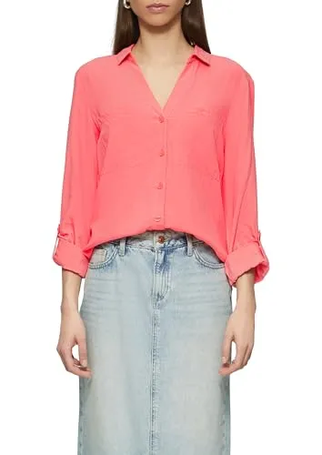 Hemdbluse mit Turn-Up Ärmeln, Gr. 42, coral red - Elegante Damen-Hemdbluse von QS in glänzender Viskose-Optik. Po-bedeckender Schnitt und lange Ärmel sorgen für einen stilvollen Look.