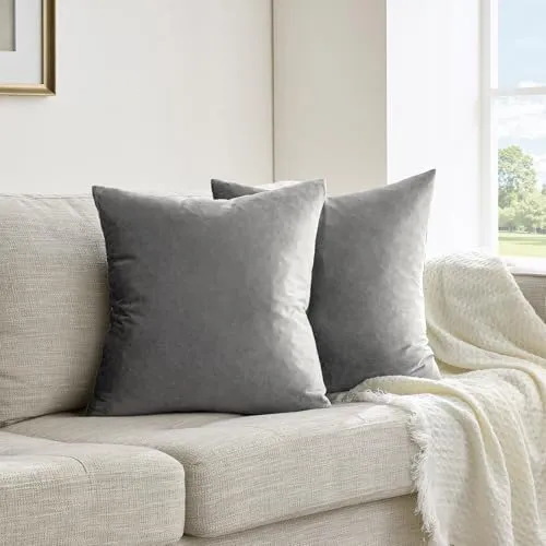 GIGIZAZA 2er Set Dunkel Grau Kissenbezug Samt Kissenbezüge Dekorative Kissenhülle Sofakissen Zierkissen deko Dekokissen für Wohnzimmer Schlafzimmer Sofa Auto 40cmx40cm
